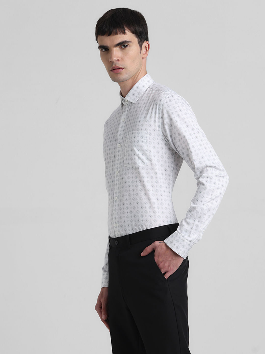 White Printed Full Sleeves Shirt