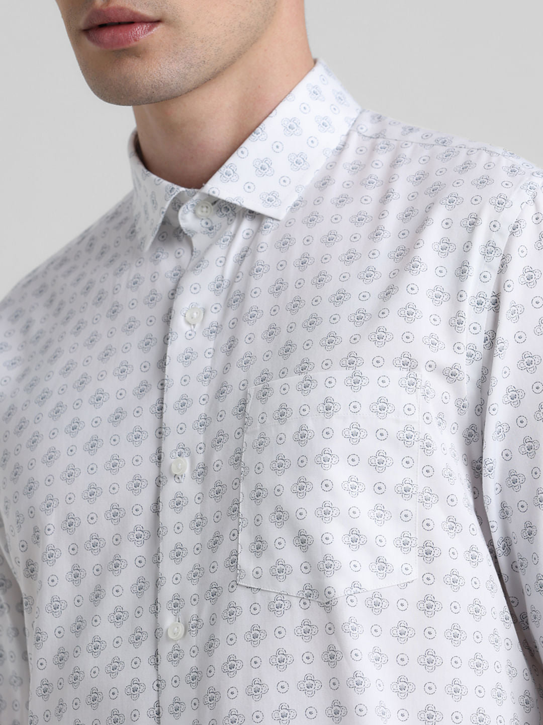 White Printed Full Sleeves Shirt