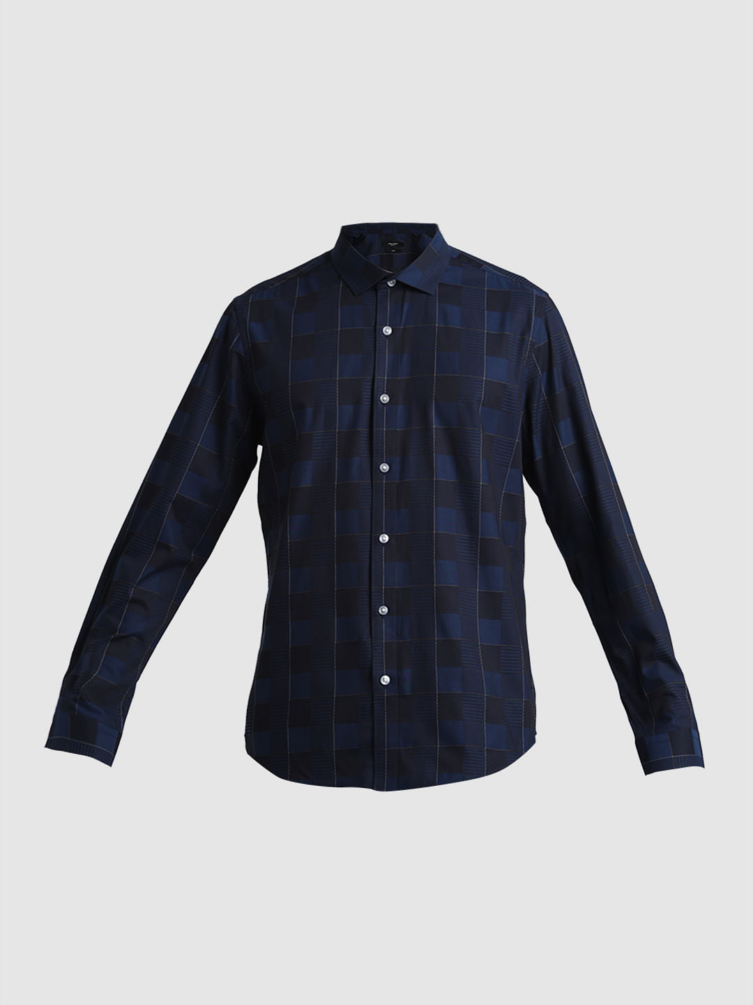 Blue Dobby Check Full Sleeves Shirt
