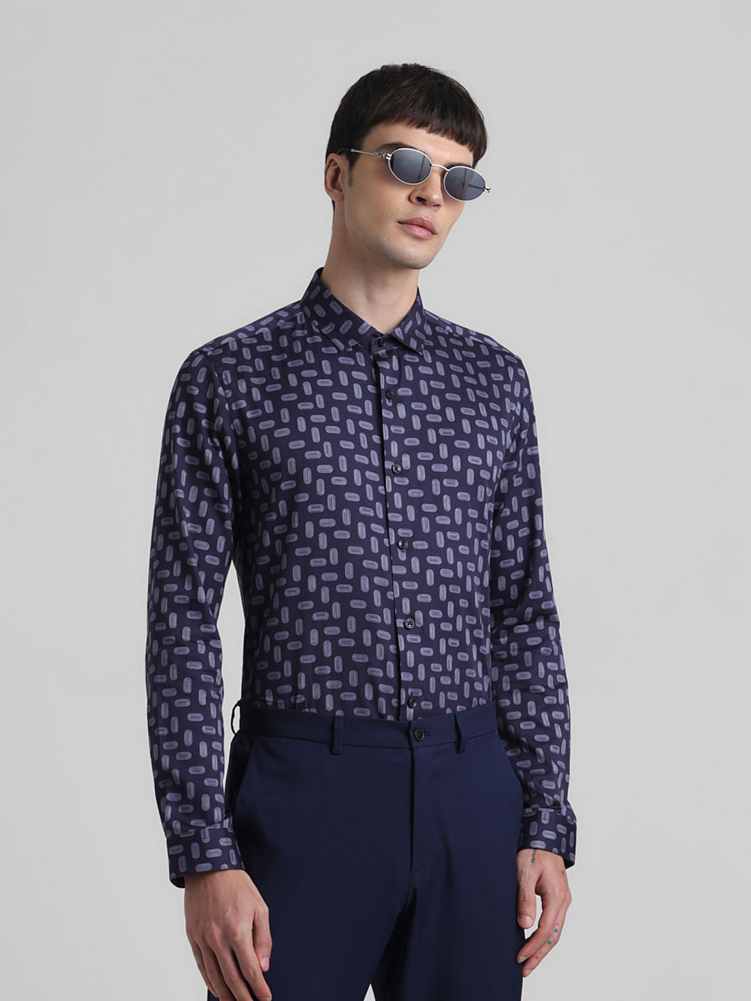 Dark Navy Abstract Print Shirt - S