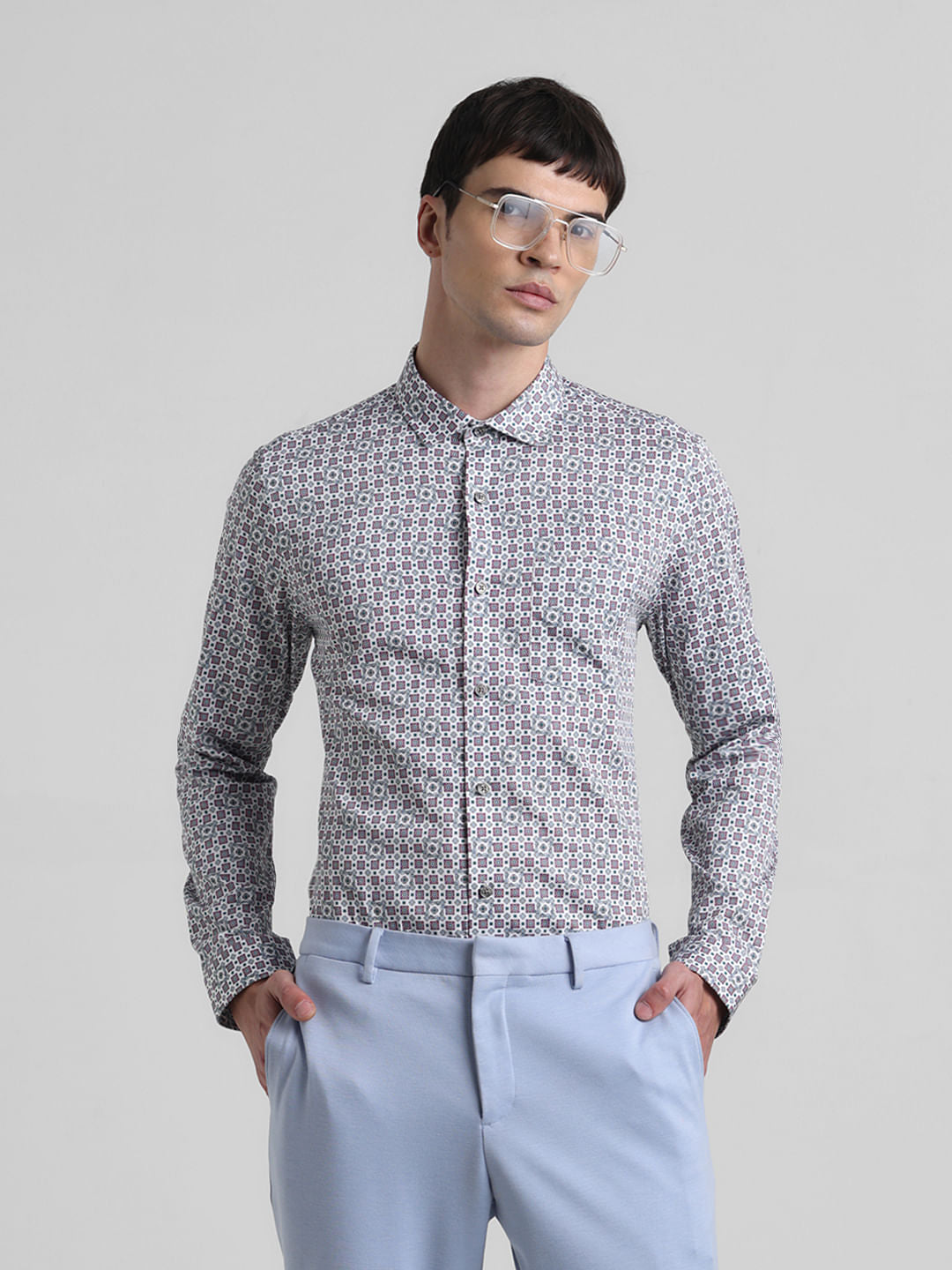 White Printed Full Sleeves Shirt