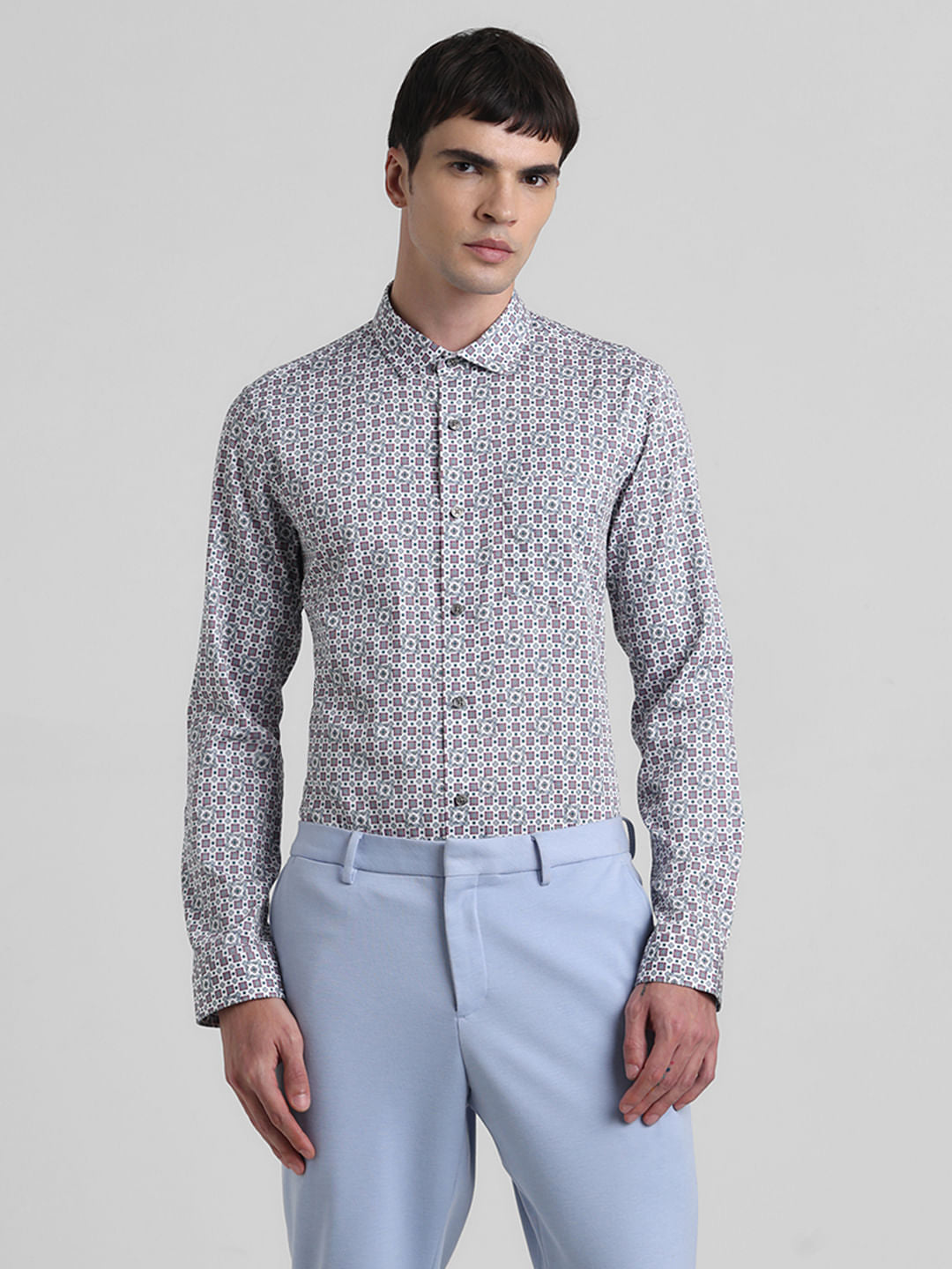 White Printed Full Sleeves Shirt