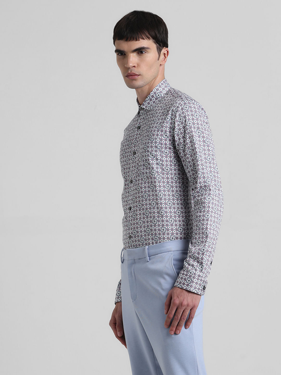 White Printed Full Sleeves Shirt