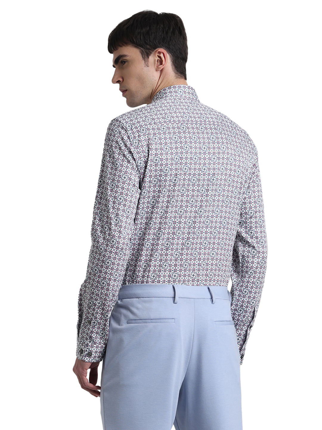 White Printed Full Sleeves Shirt