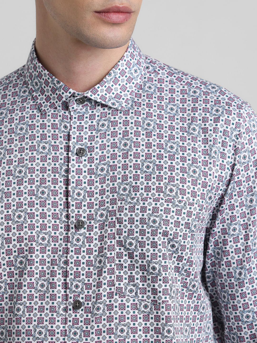 White Printed Full Sleeves Shirt