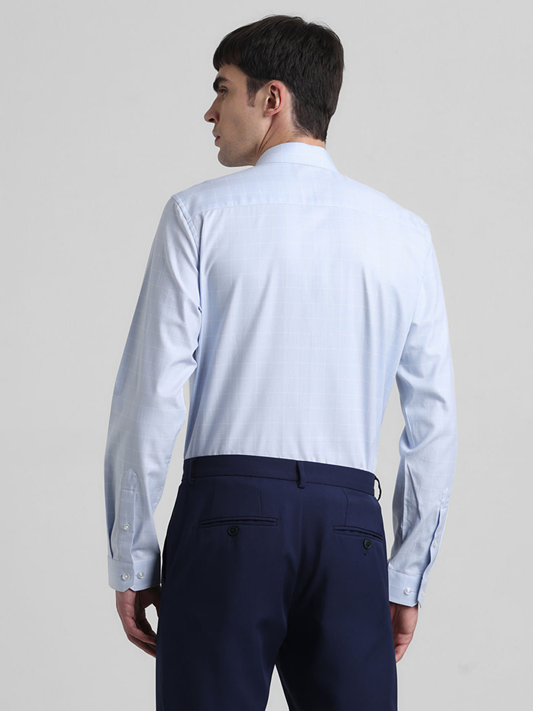 Blue Dobby Check Full Sleeves Shirt