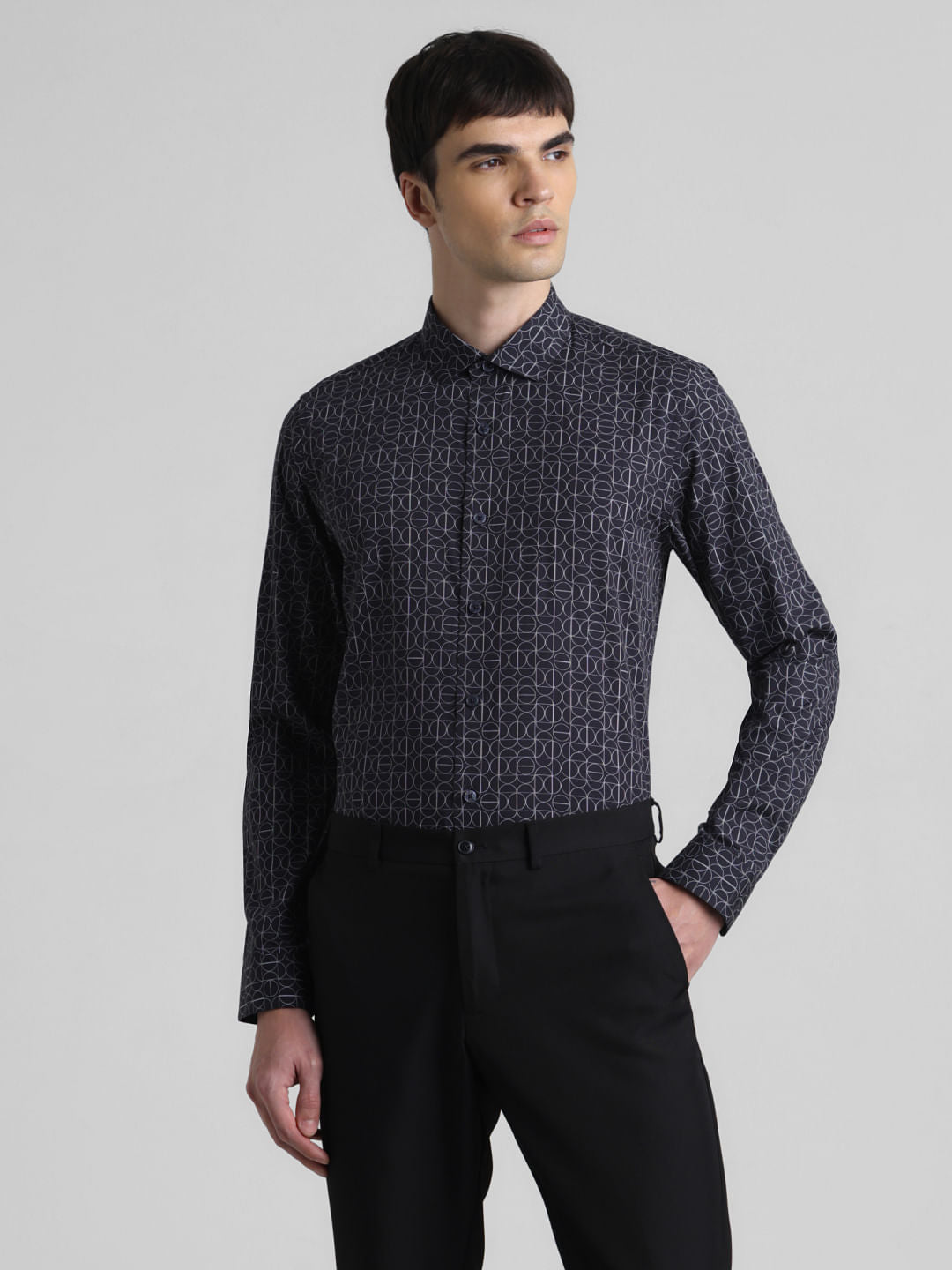 Navy Blue Abstract Print Shirt