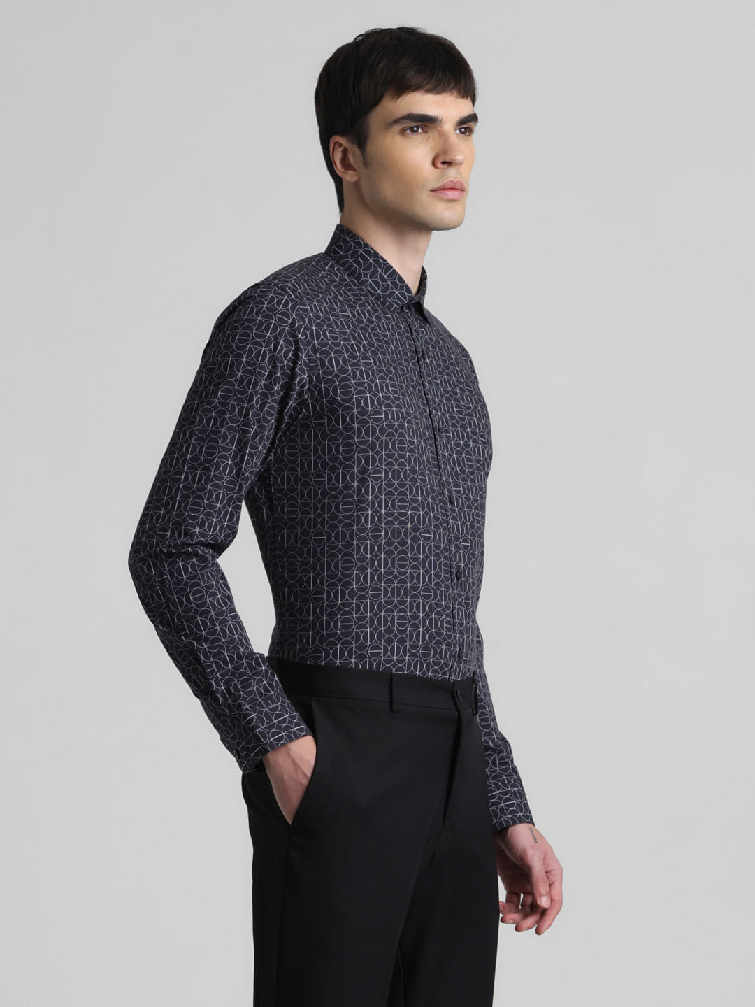 Navy Blue Abstract Print Shirt