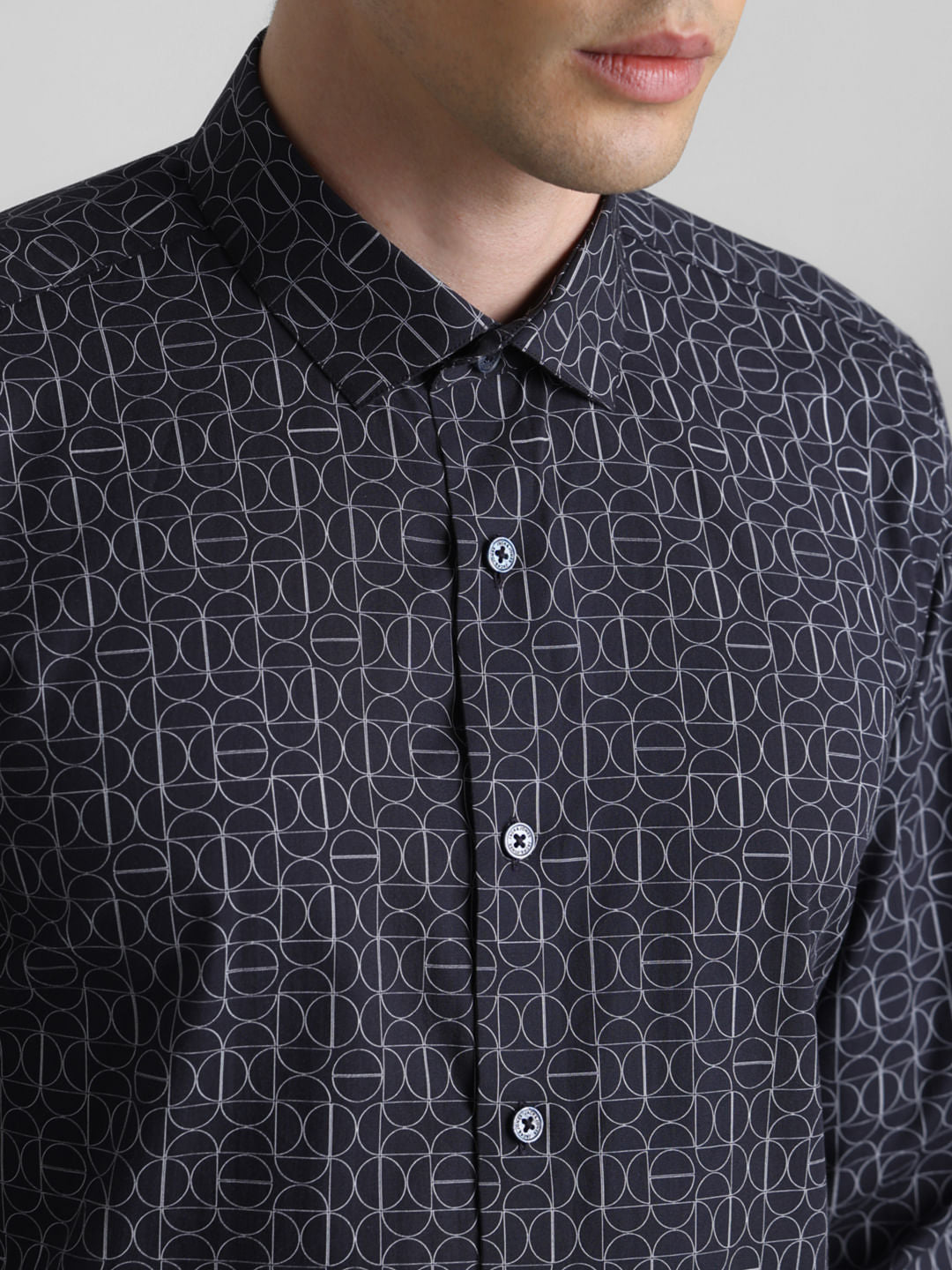 Navy Blue Abstract Print Shirt