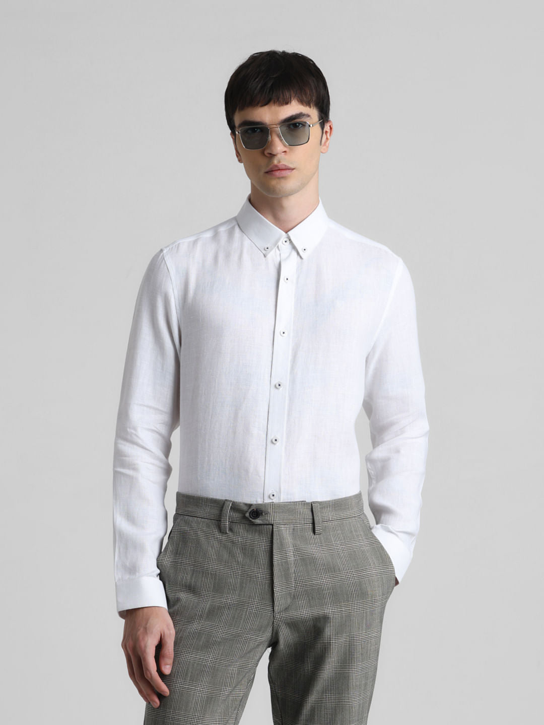 White Linen Full Sleeves Shirt - S