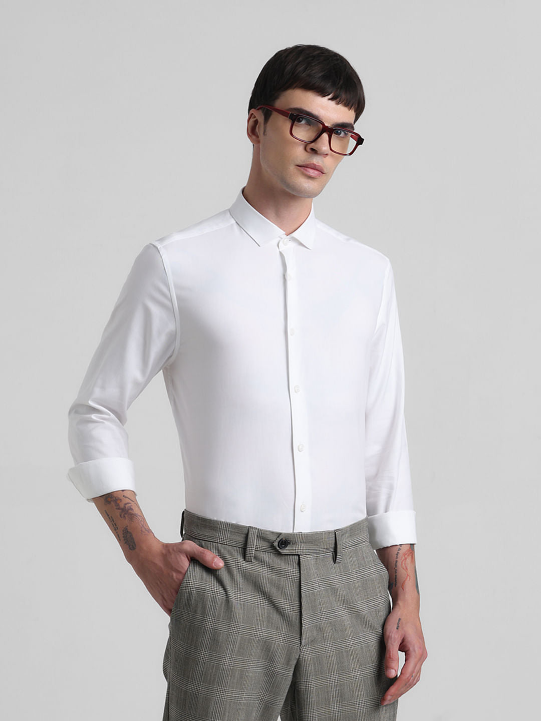 White Cotton Full Sleeves Shirt - XL