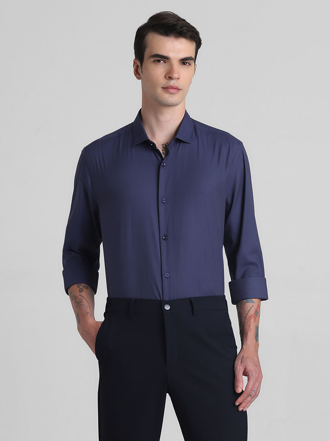 Dark Blue Cotton Full Sleeves Shirt