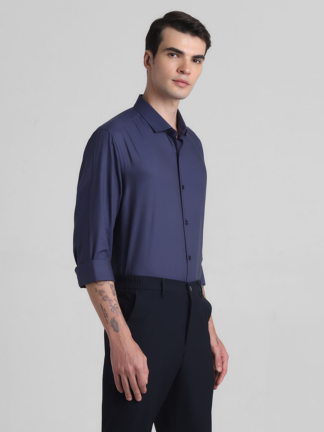Dark Blue Cotton Full Sleeves Shirt