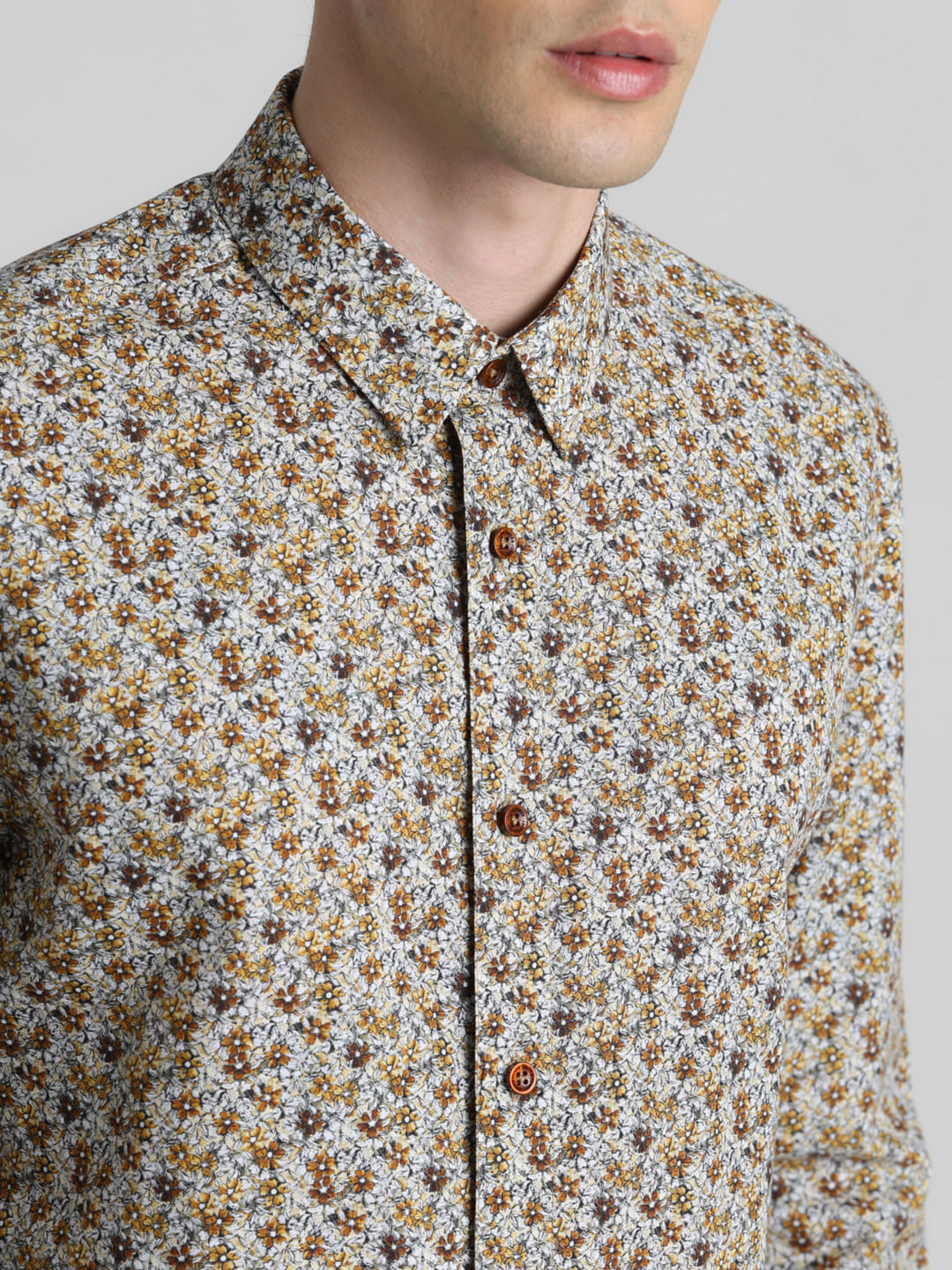 Brown Floral Full Sleeves Shirt