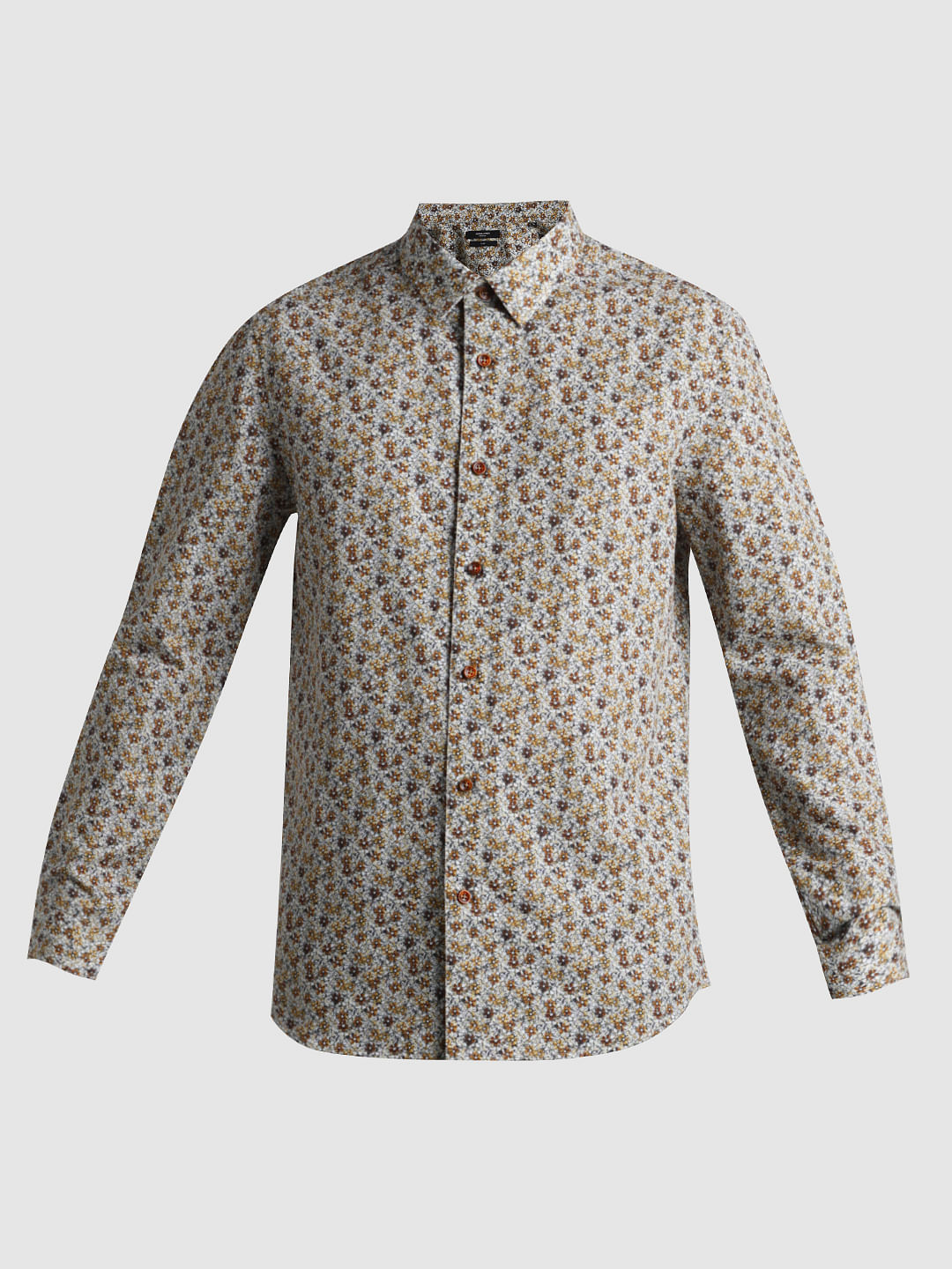 Brown Floral Full Sleeves Shirt