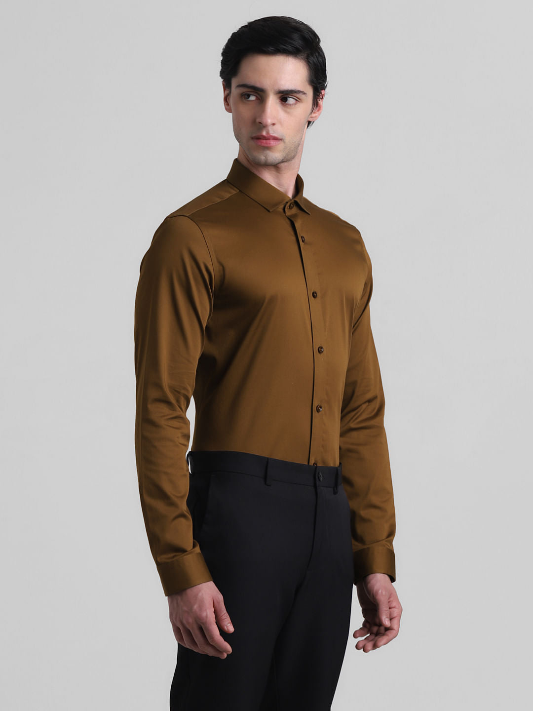 Brown Satin Weave Full Sleeves Shirt