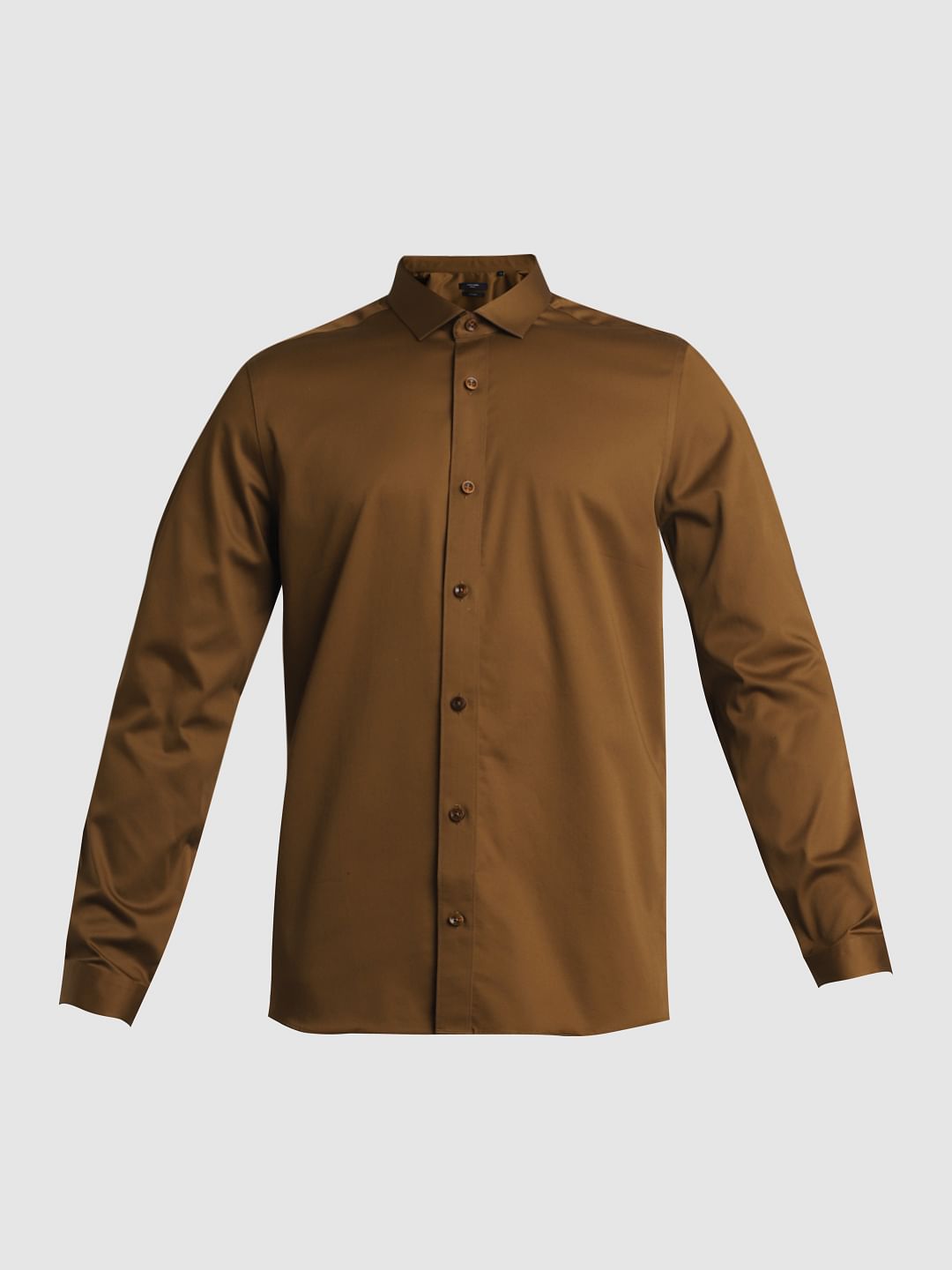 Brown Satin Weave Full Sleeves Shirt