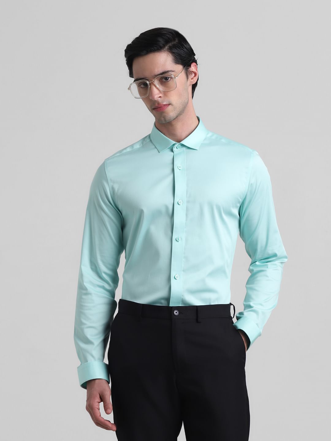 Green Satin Weave Full Sleeves Shirt