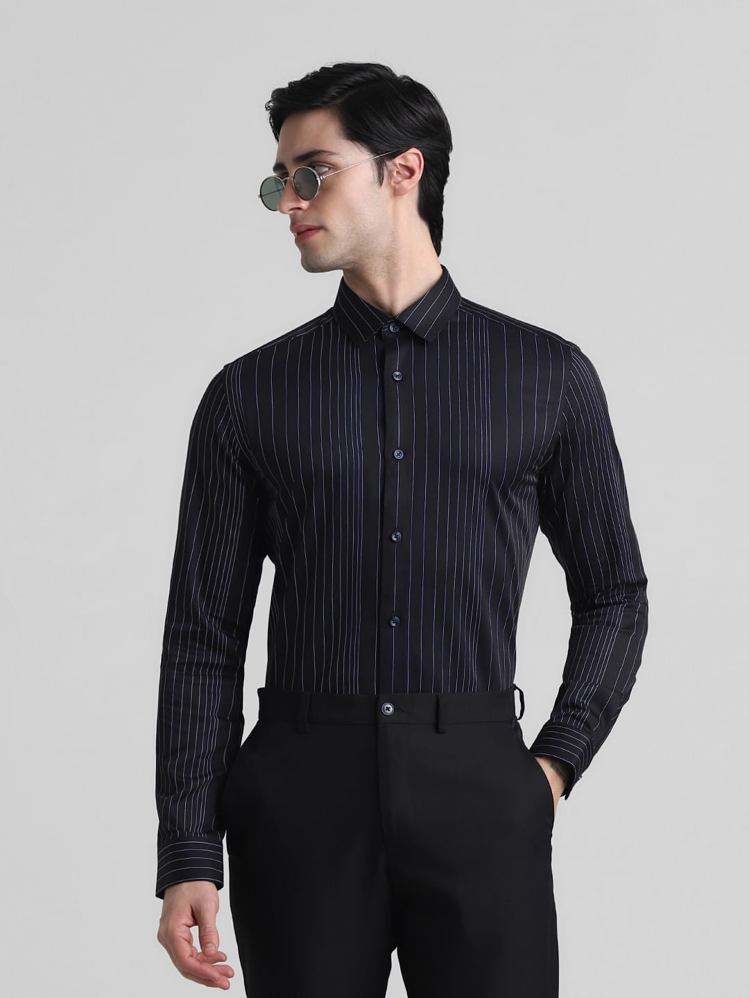 Black Striped Full Sleeves Shirt - S