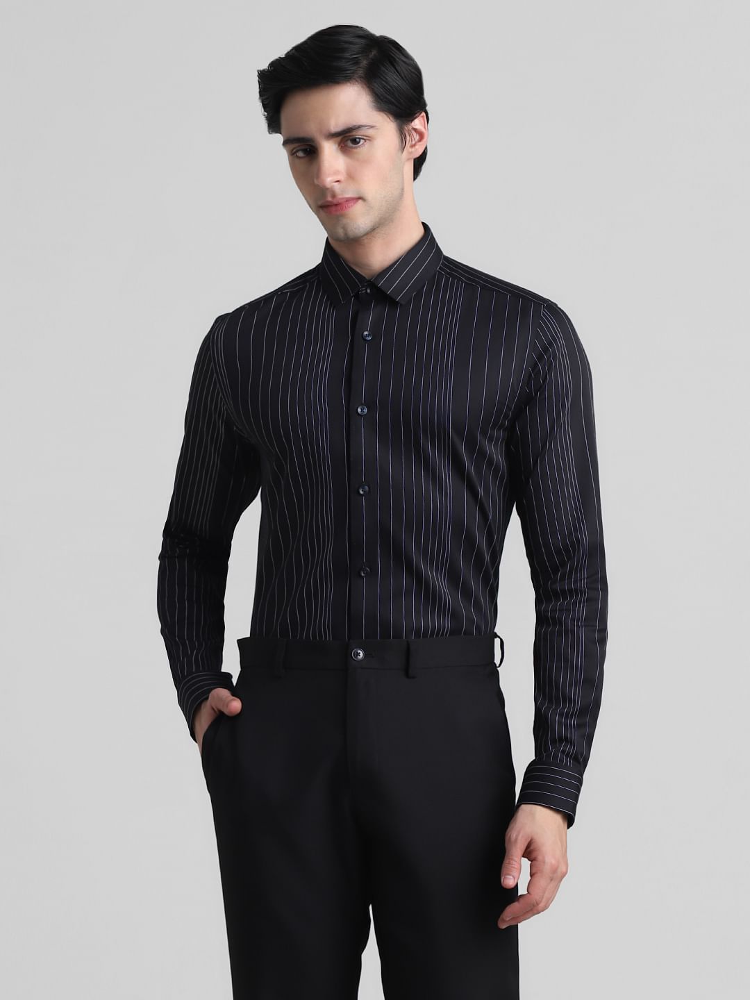 Black Striped Full Sleeves Shirt