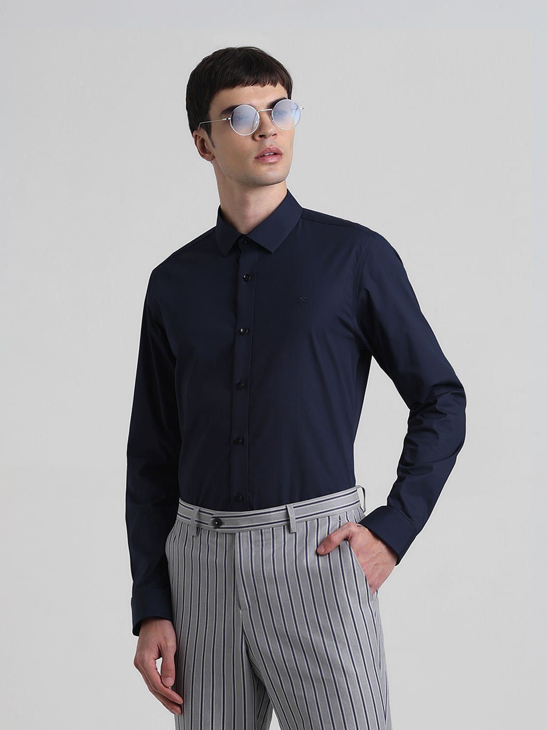 Blue Poplin Full Sleeves Shirt - S