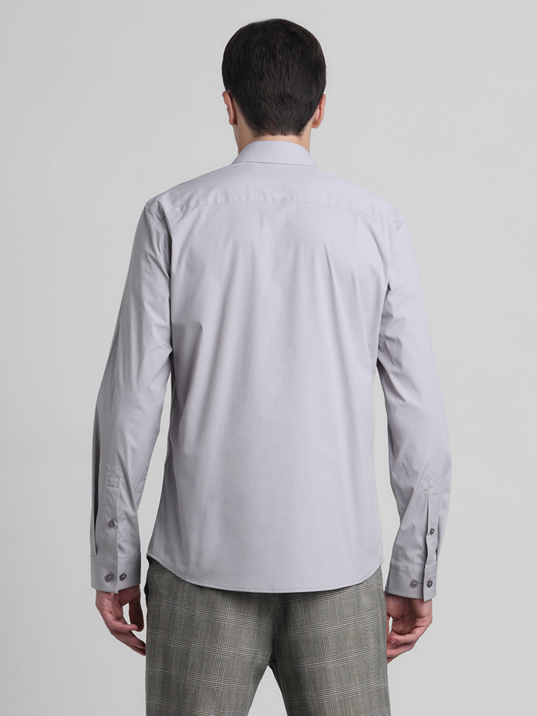 Men's Grey Solid Slim Fit Poplin Shirt With Cutaway Collar