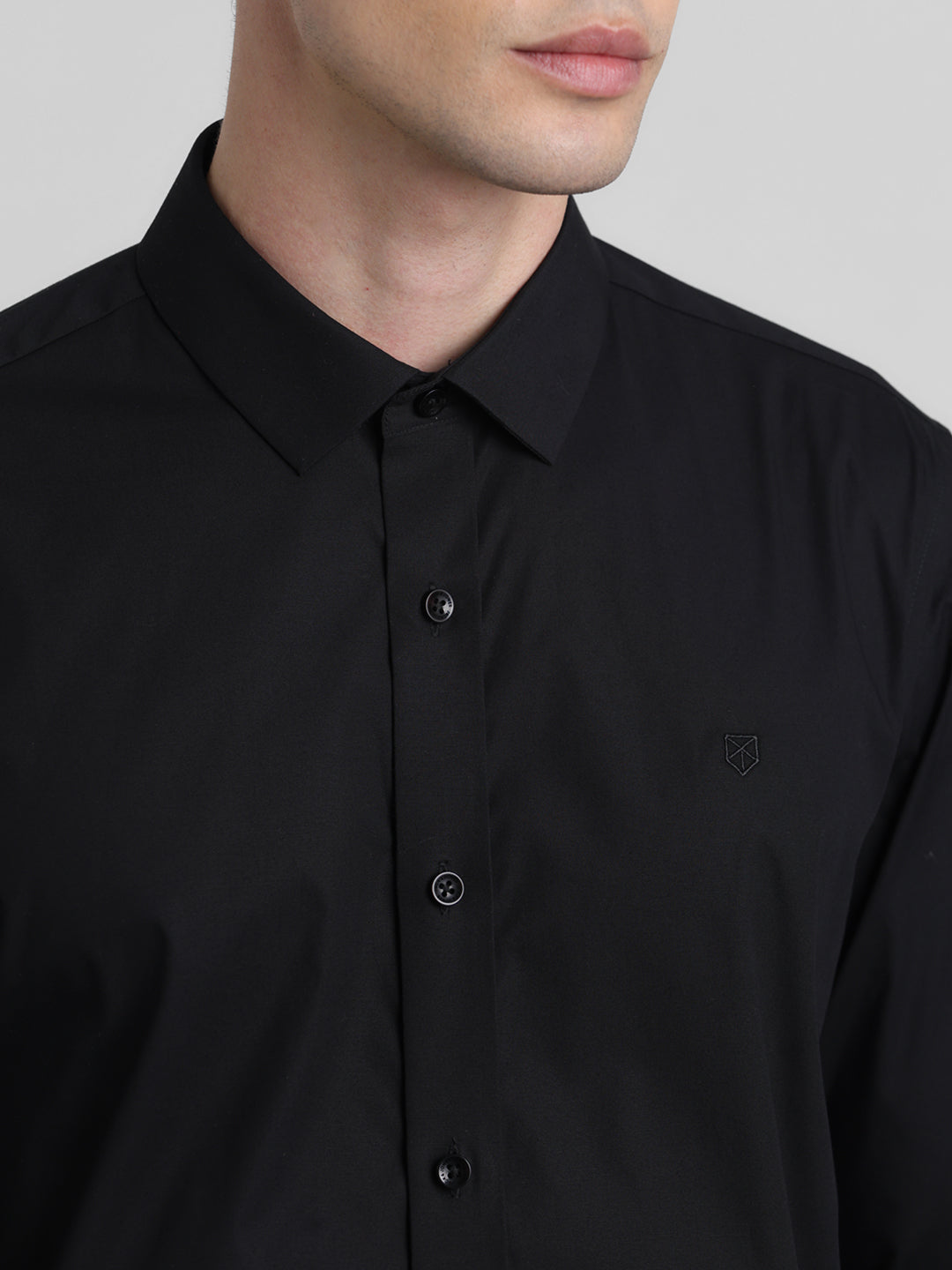 Men's Black Solid Slim Fit Cotton Stretch Poplin Shirt