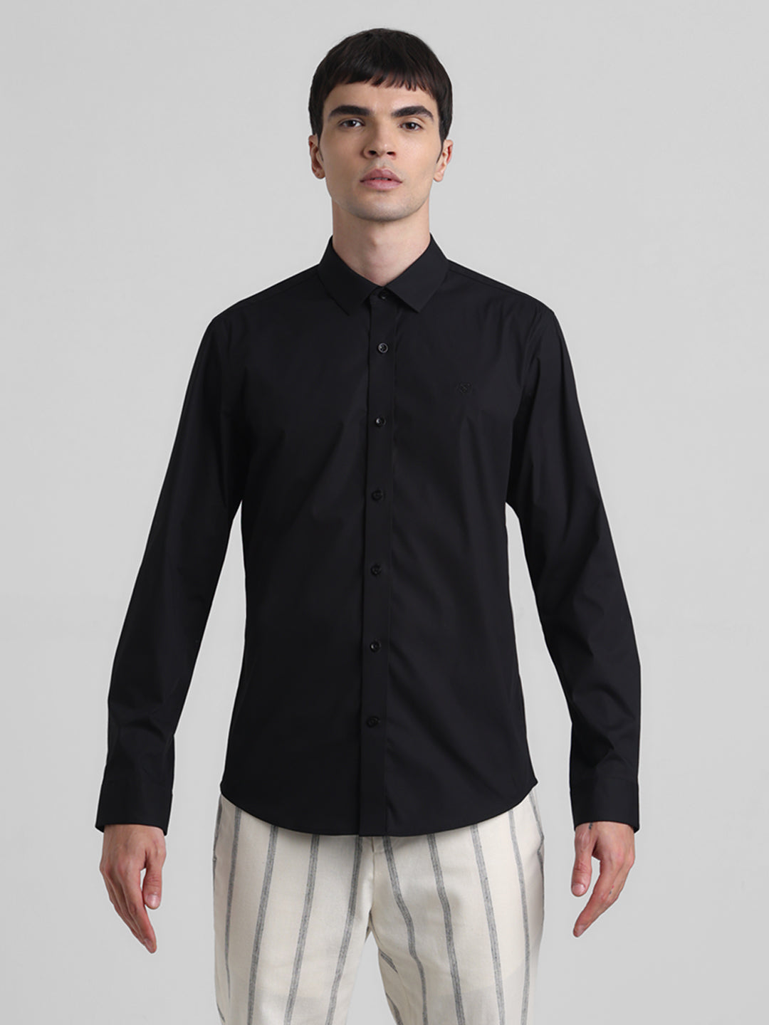 Men's Black Solid Slim Fit Cotton Stretch Poplin Shirt