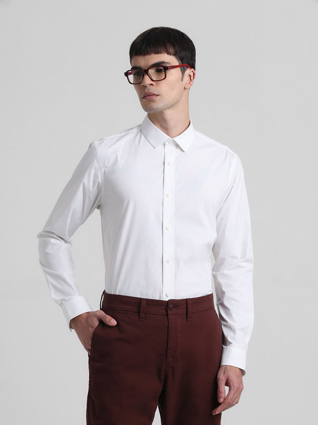 White Poplin Full Sleeves Shirt - S