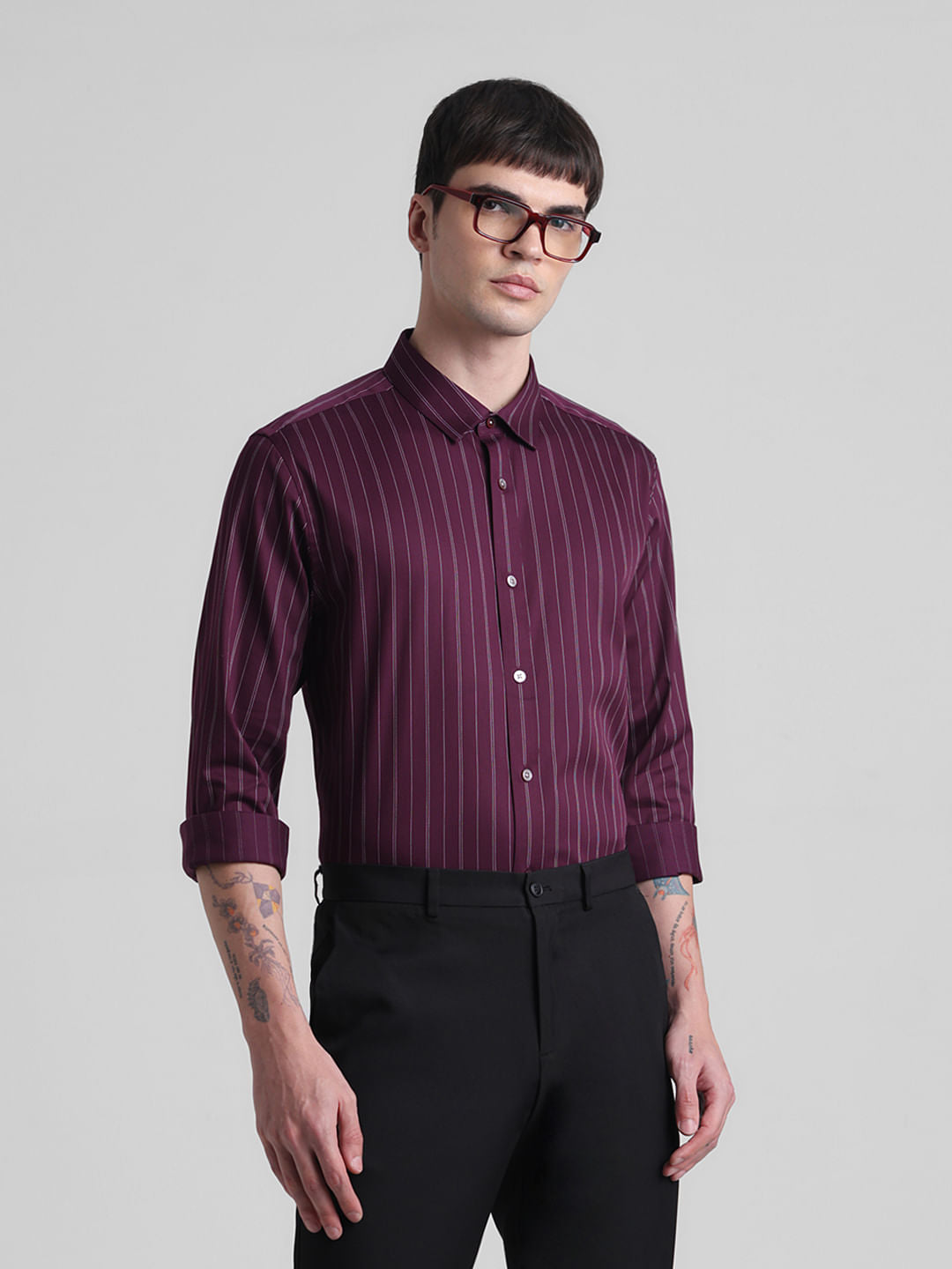 Purple Striped Full Sleeves Shirt - S