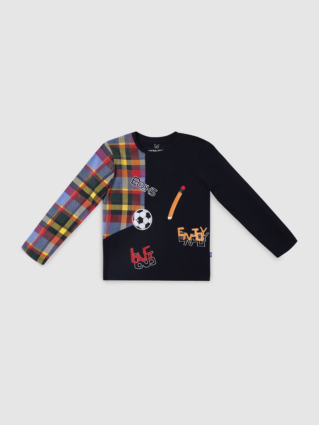 Boys Dark Blue Graphic Print Full Sleeves T-shirt - 4/5Y