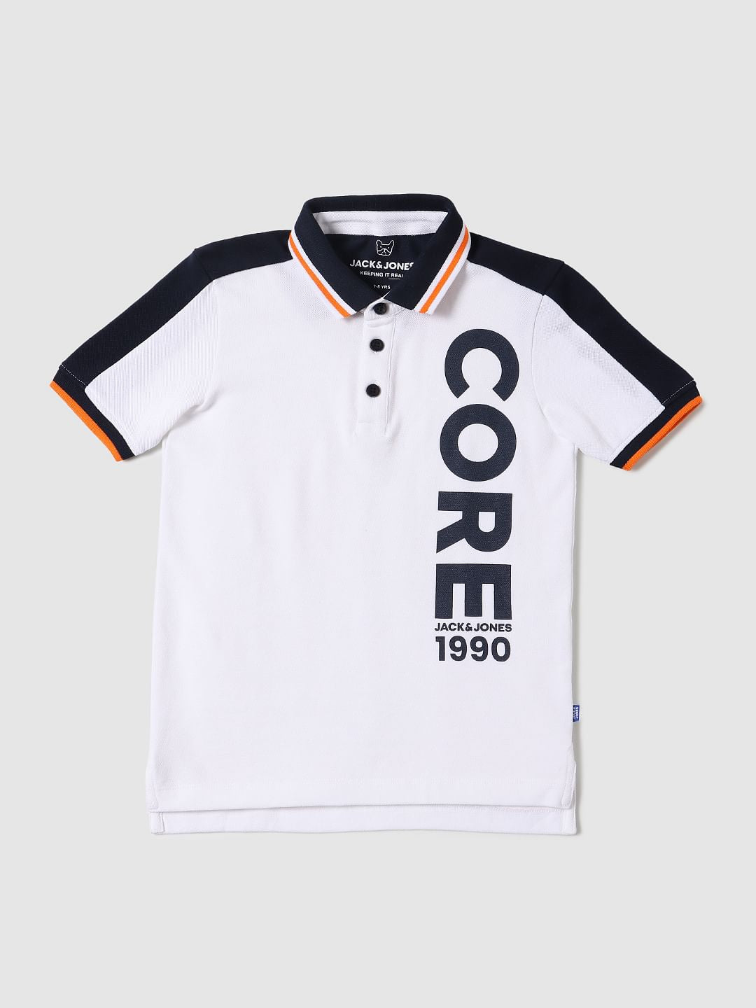 Boys White Logo Print Polo Neck T-shirt - 4/5Y
