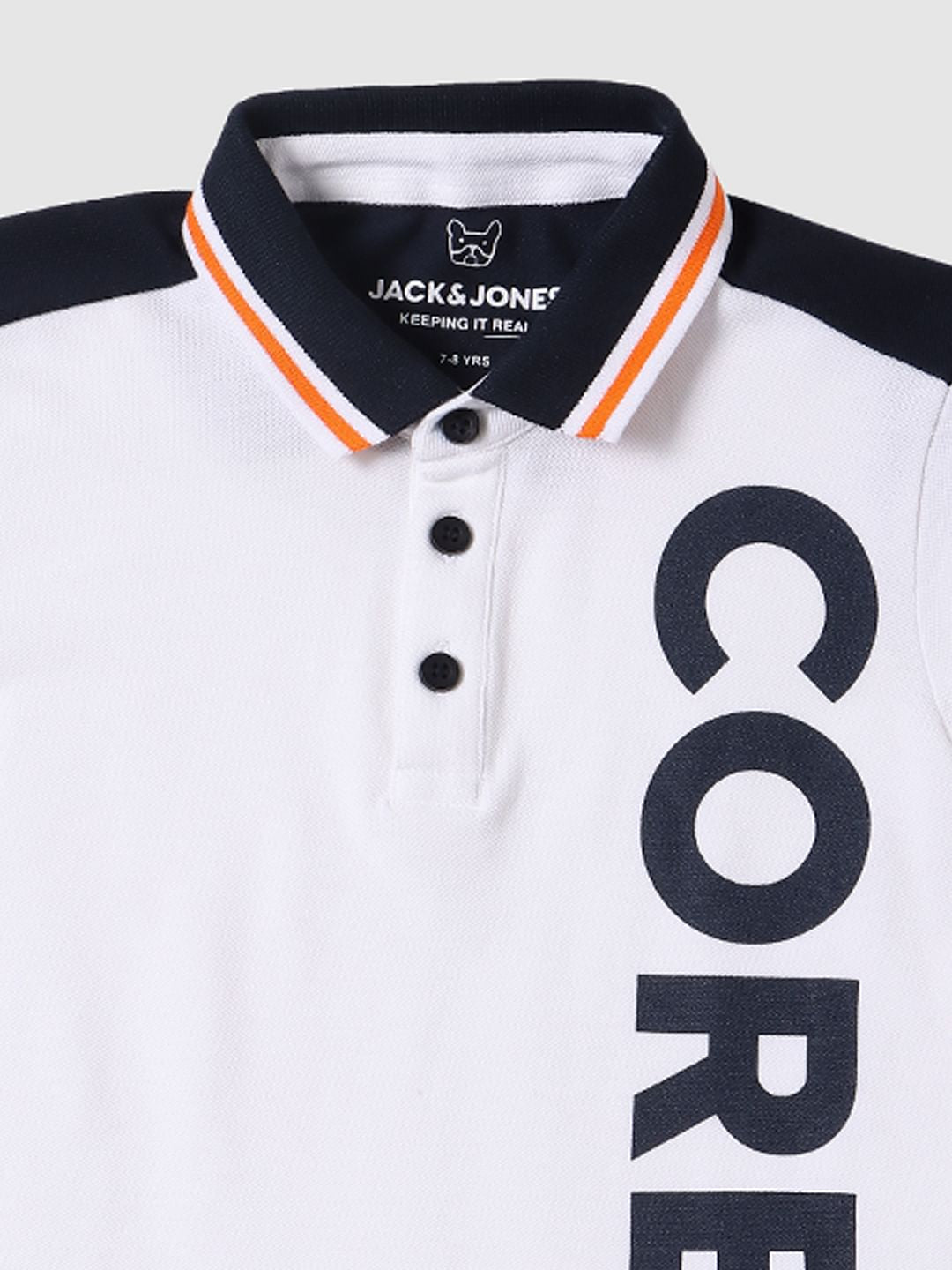 Boys White Logo Print Polo Neck T-shirt