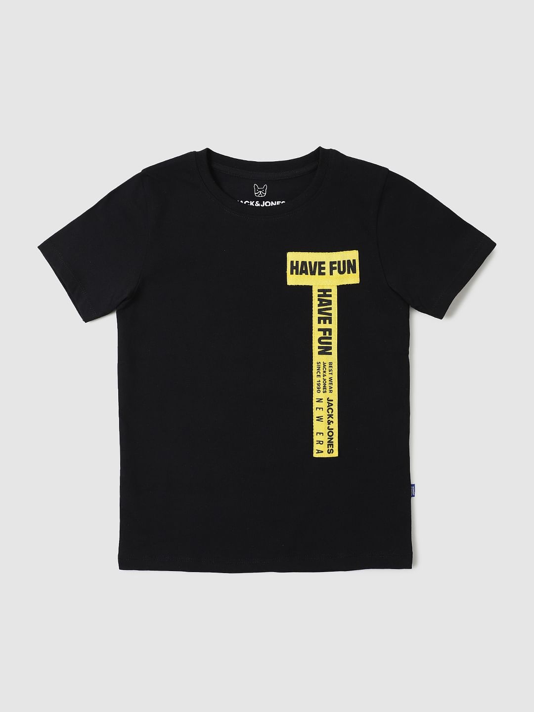 Boys Black Tape Detail Crew Neck T-shirt - 4/5Y