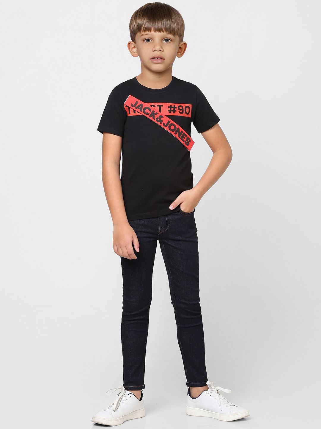Boys Black Slogan Print Crew Neck T-shirt - 4/5Y
