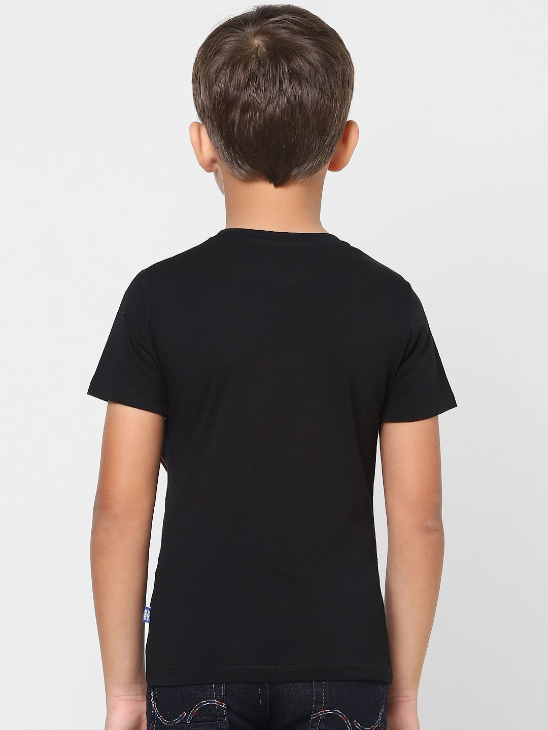 Boys Black Slogan Print Crew Neck T-shirt