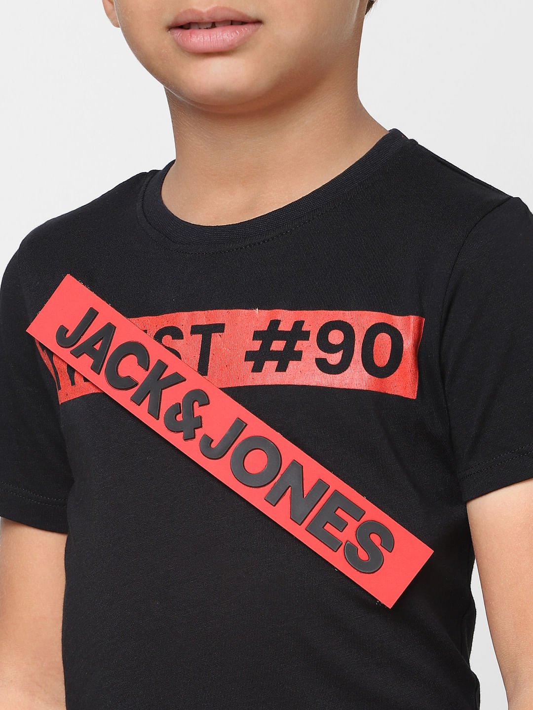 Boys Black Slogan Print Crew Neck T-shirt