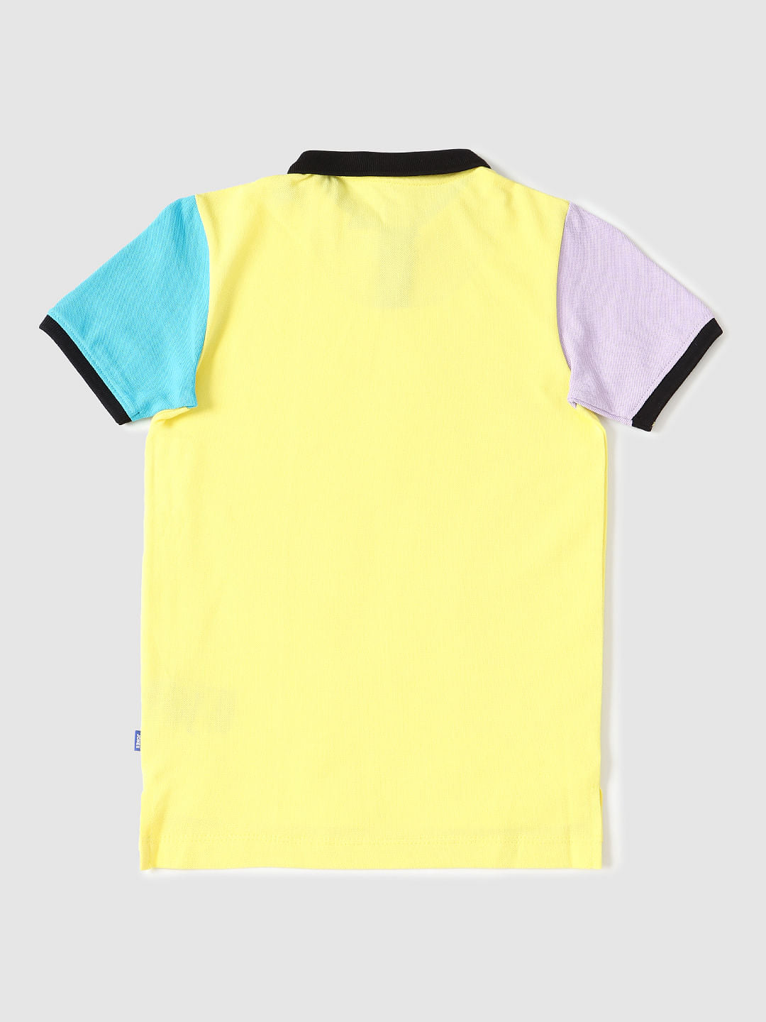 Boys Yellow Colourblocked Sleeves Polo T-shirt