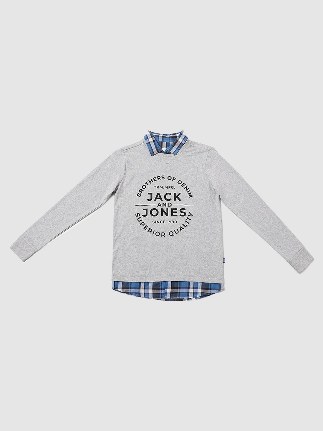 Boys Grey Logo Print Full Sleeves Polo T-shirt - 4/5Y