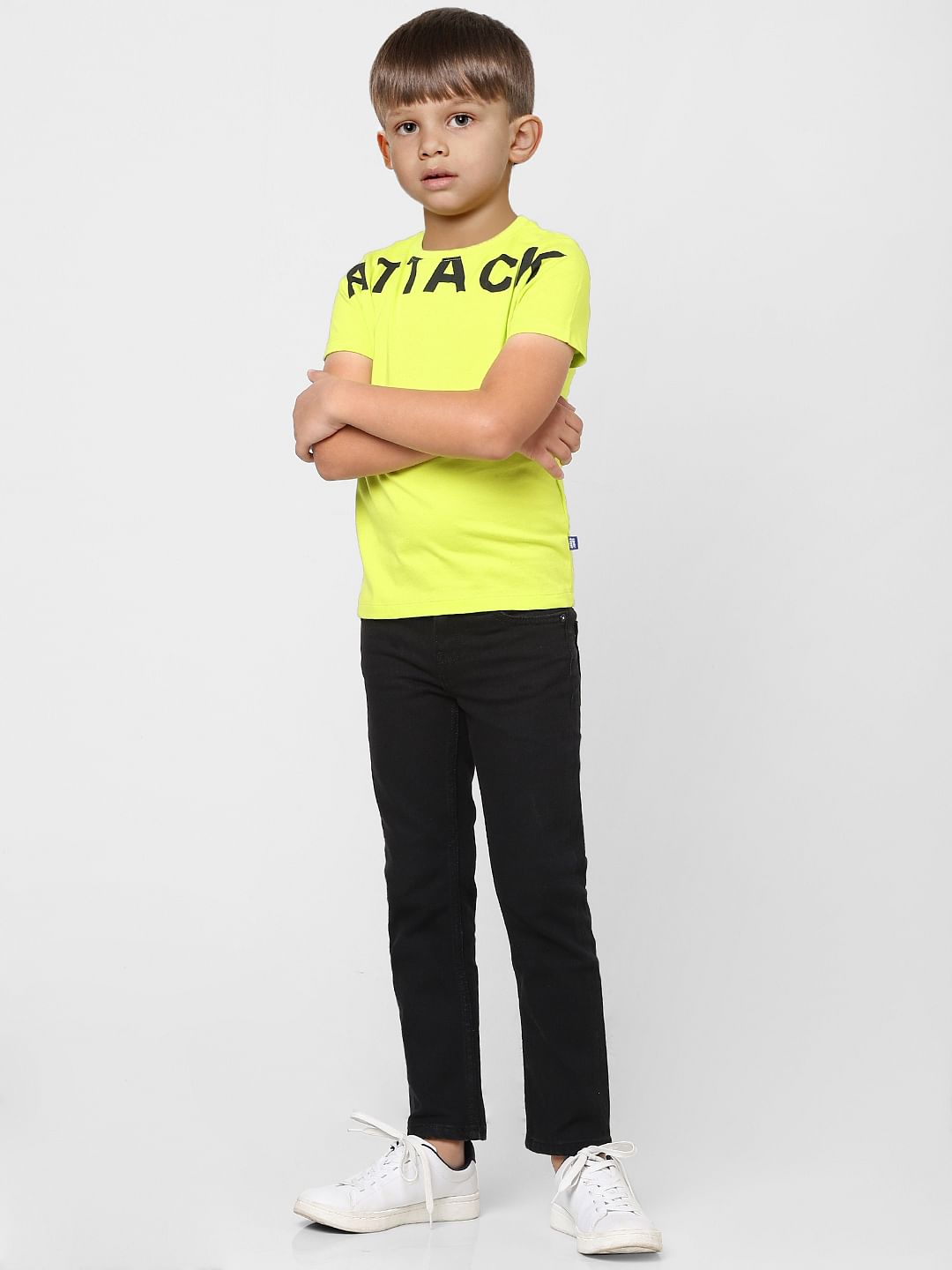 Boys Green Text Print Crew Neck T-shirt