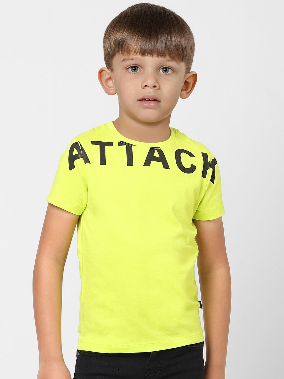 Boys Green Text Print Crew Neck T-shirt