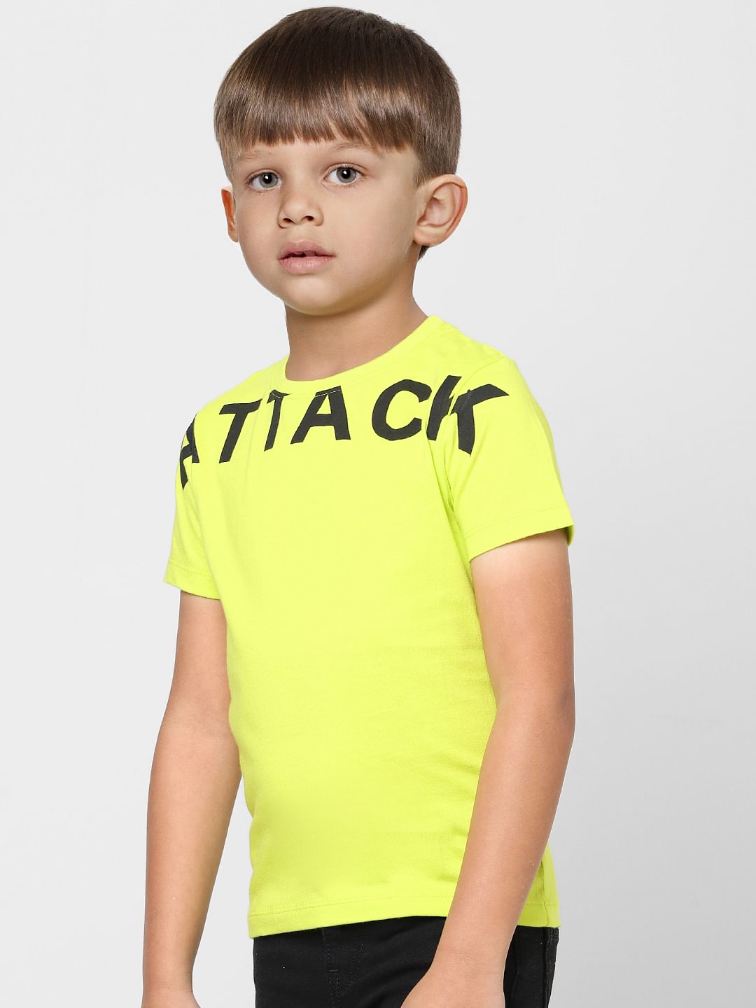 Boys Green Text Print Crew Neck T-shirt