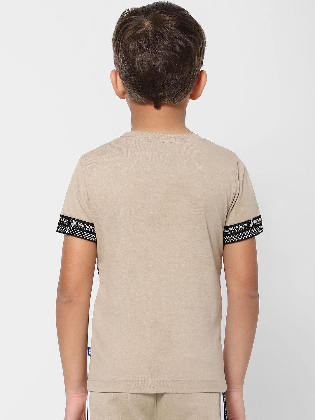 Boys Beige Slogan Print Crew Neck T-shirt