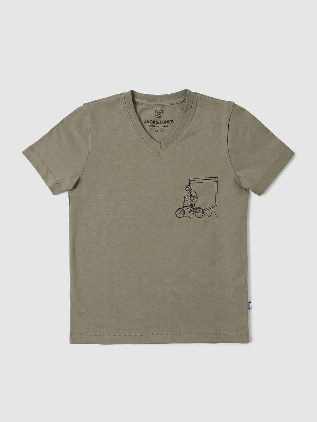 Boys Green Graphic Print V Neck T-shirt - 4/5Y