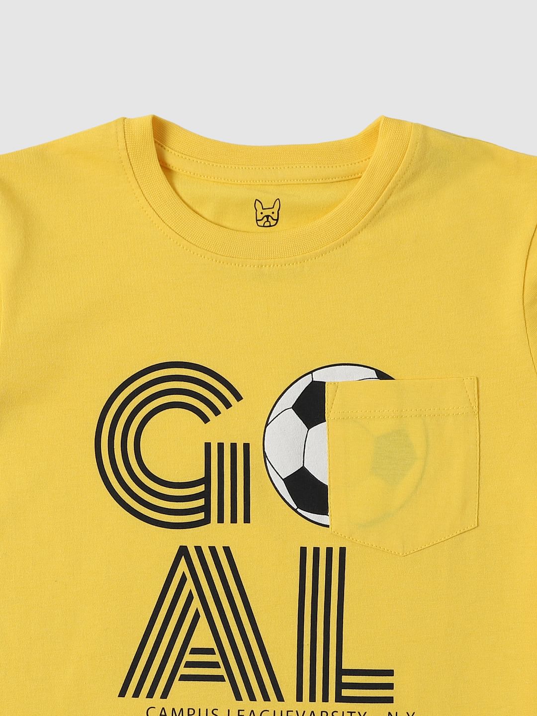 Boys Yellow Goal Print Crew Neck T-shirt