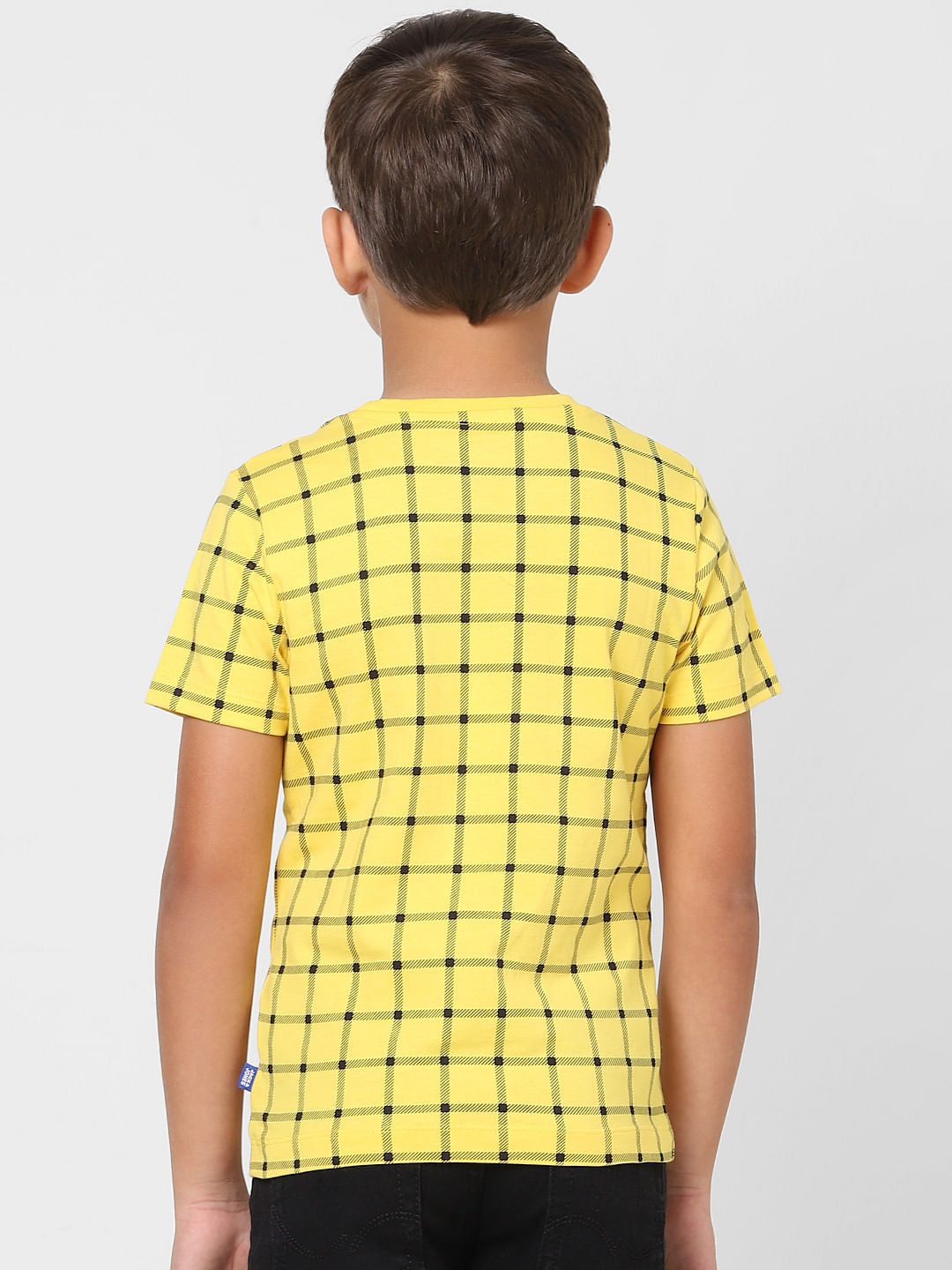 Boys Yellow Check Crew Neck T-shirt