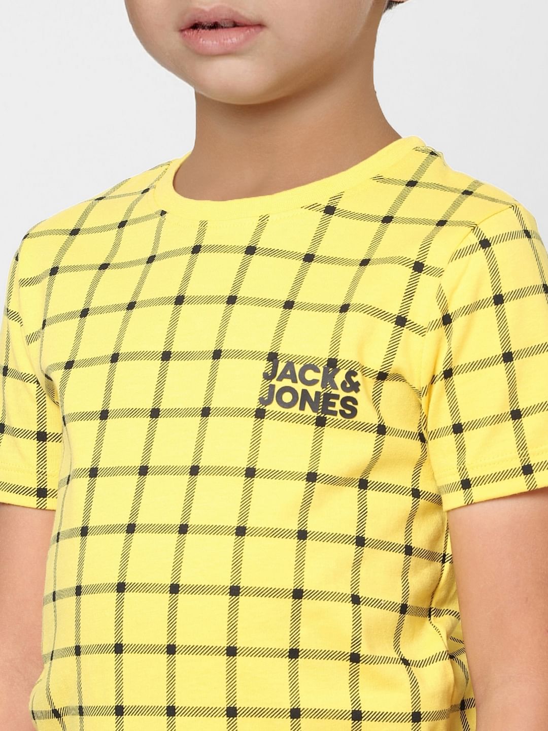 Boys Yellow Check Crew Neck T-shirt