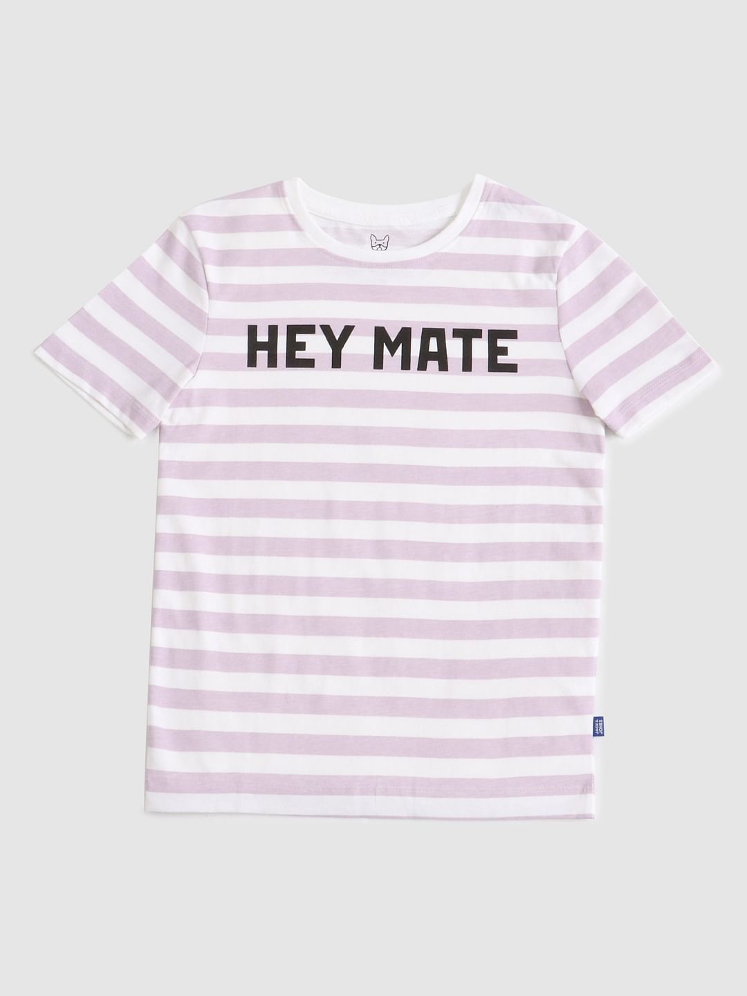 Boys Pink Striped Slogan Print Crew Neck T-shirt - 4/5Y