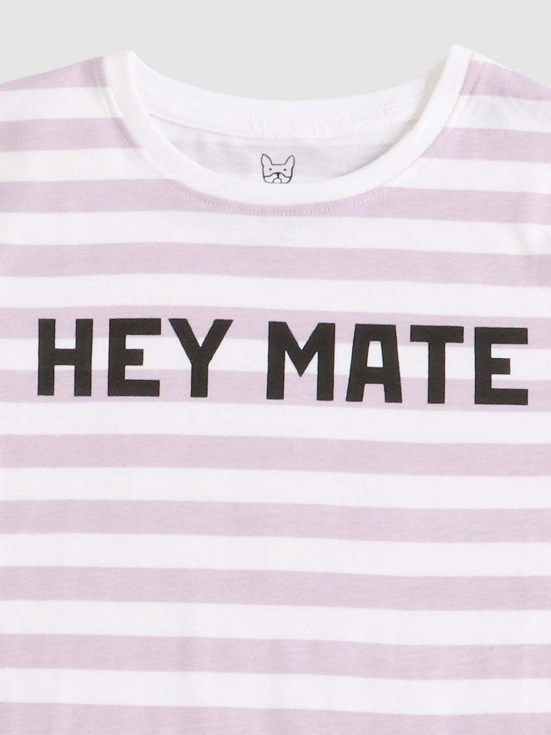 Boys Pink Striped Slogan Print Crew Neck T-shirt