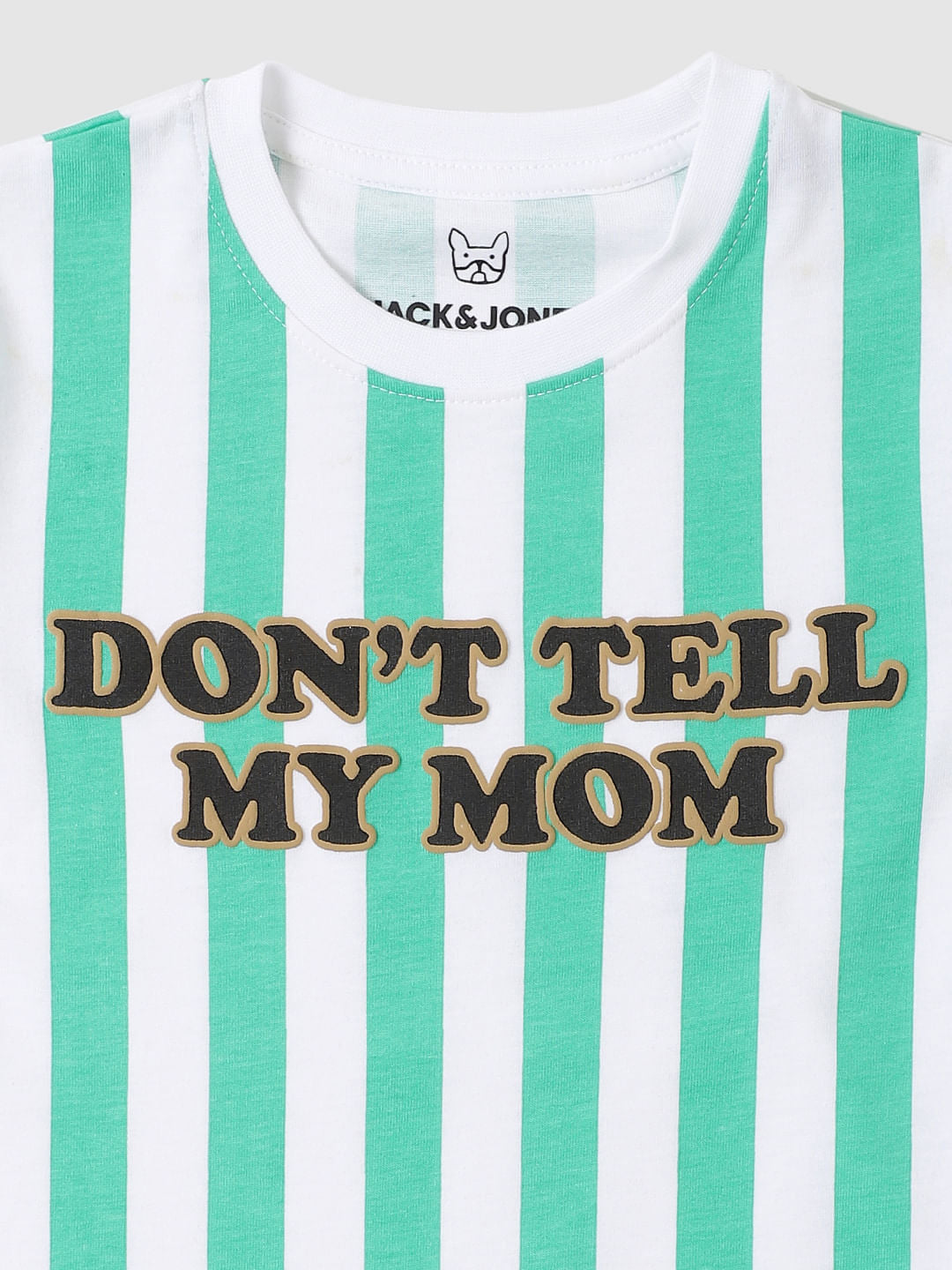 Boys Green Striped Crew Neck T-shirt